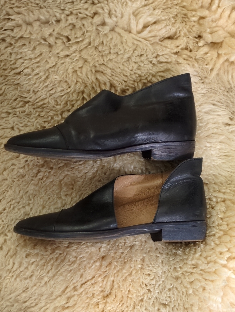 Free People Black Leather Slip-On Flats Size 37 Made In Spain